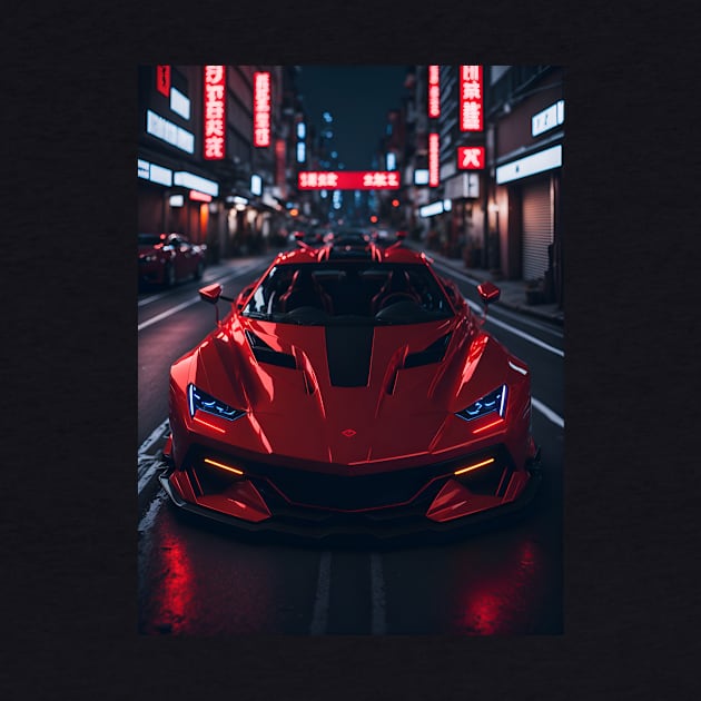 Dark Red Sports Car in Japanese Neon City by star trek fanart and more